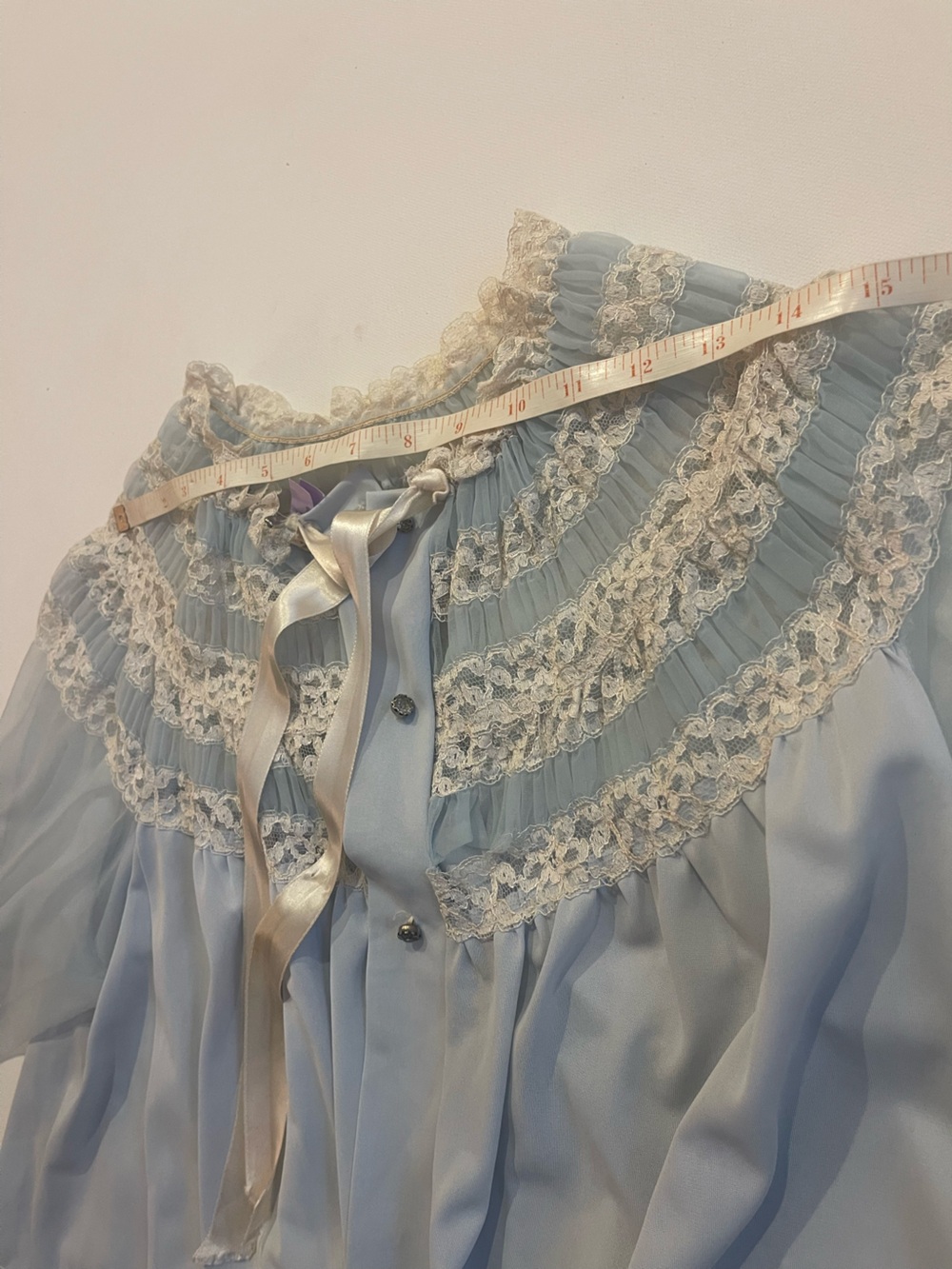 Vintage Sheer Blue Lace Top S Lingerie Victorian Coquette Balletcore Romantic - Picture 12 of 16